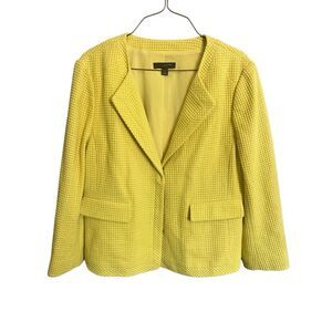 Ann Taylor Women's Size 14 Yellow Chartreuse Knit Blazer Coat Jacket Cotton